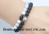 CGB7604 8mm matte black onyx & white howlite mala stretchy bracelets