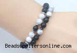 CGB7605 8mm matte black onyx & white howlite mala stretchy bracelets