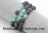 CGB7608 8mm matte black labradorite & amazonite mala stretchy bracelets