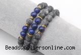 CGB7610 8mm matte black labradorite & lapis lazuli mala stretchy bracelets