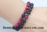 CGB7616 8mm black lava & red tiger eye mala stretchy bracelets