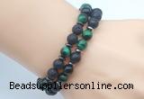 CGB7621 8mm black lava & green tiger eye mala stretchy bracelets