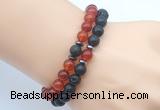 CGB7623 8mm black lava & red agate mala stretchy bracelets