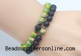 CGB7628 8mm black lava & green sea sediment jasper mala stretchy bracelets