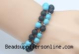 CGB7631 8mm black lava & blue turquoise mala stretchy bracelets