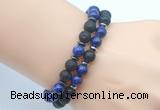 CGB7633 8mm black lava & lapis lazuli mala stretchy bracelets