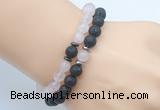 CGB7636 8mm black lava & rose quartz mala stretchy bracelets