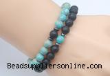 CGB7640 8mm black lava & blue sea sediment jasper mala stretchy bracelets