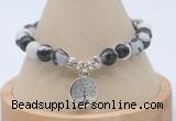 CGB7769 8mm black & white jasper bead with luckly charm bracelets