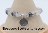 CGB7894 8mm black rutilated quartz bead with luckly charm bracelets