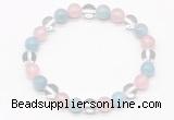 CGB8002 8mm aquamarine, white crystal & rose quartz beaded stretchy bracelets