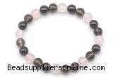 CGB8005 8mm garnet, rose quartz & smoky quartz beaded stretchy bracelets