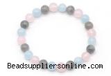 CGB8006 8mm aquamarine, labradorite & rose quartz beaded stretchy bracelets