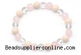 CGB8007 8mm white crystal, rose quartz & white fossil jasper beaded stretchy bracelets