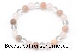 CGB8008 8mm white crystal, rose quartz & sunstone beaded stretchy bracelets