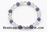 CGB8009 8mm white crystal, rose quartz & lapis lazuli beaded stretchy bracelets