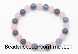 CGB8010 8mm rose quartz & sodalite gemstone beaded stretchy bracelets