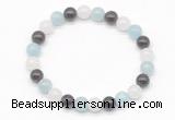 CGB8011 8mm aquamarine, garnet & white jade beaded stretchy bracelets