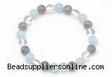 CGB8012 8mm aquamarine, labradorite & white crystal beaded stretchy bracelets