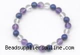 CGB8016 8mm amethyst, white crystal & lapis lazuli beaded stretchy bracelets