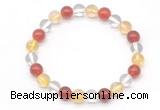 CGB8017 8mm citrine, white crystal & red agate beaded stretchy bracelets