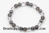 CGB8020 8mm white crystal, smoky quartz & hematite beaded stretchy bracelets