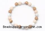 CGB8036 8mm white howlite, white fossil jasper & picture jasper beaded stretchy bracelets