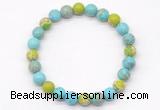 CGB8038 8mm blue howlite, blue & green sea sediment jasper beaded stretchy bracelets