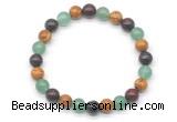 CGB8039 8mm green aventurine, brecciated jasper & wooden jasper beaded stretchy bracelets