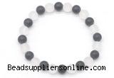 CGB8044 8mm matte white crystal & matte black agate beaded stretchy bracelets