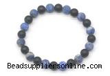 CGB8048 8mm matte lapis lazuli & matte black agate beaded stretchy bracelets