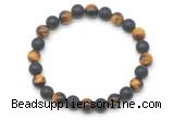 CGB8049 8mm yellow tiger eye & matte black agate beaded stretchy bracelets