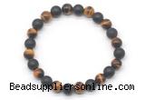 CGB8050 8mm grade AA yellow tiger eye & matte black agate beaded stretchy bracelets