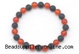 CGB8056 8mm red agate & matte black agate beaded stretchy bracelets