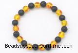 CGB8059 8mm synthetic amber & black lava beaded stretchy bracelets