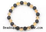 CGB8060 8mm citrine & black lava beaded stretchy bracelets