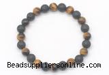 CGB8061 8mm yellow tiger eye & black lava beaded stretchy bracelets