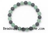 CGB8063 8mm green aventurine & black lava beaded stretchy bracelets