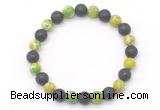 CGB8064 8mm green sea sediment jasper & black lava beaded stretchy bracelets