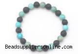 CGB8065 8mm blue sea sediment jasper & black lava beaded stretchy bracelets