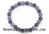 CGB8068 8mm amethyst & black lava beaded stretchy bracelets