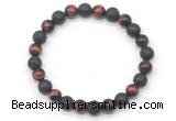 CGB8070 8mm grade AA red tiger eye & black lava beaded stretchy bracelets