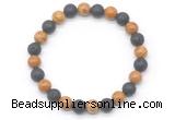 CGB8074 8mm wooden jasper & black lava beaded stretchy bracelets