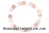 CGB8083 8mm matte white crystal, rose quartz & sunstone beaded stretchy bracelets