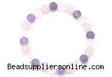 CGB8084 8mm matte white crystal, rose quartz & amethyst beaded stretchy bracelets