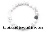 CGB8091 8mm matte white howlite, white crystal & black agate beaded stretchy bracelets