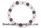 CGB8100 8mm rose quartz, black obsidian & hematite power beads bracelet