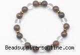 CGB8118 8mm bronzite, white crystal & hematite power beads bracelet