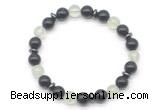 CGB8119 8mm black obsidian, prehnite & hematite power beads bracelet