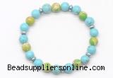 CGB8125 8mm blue howlite, blue sea sediment jasper & hematite power beads bracelet